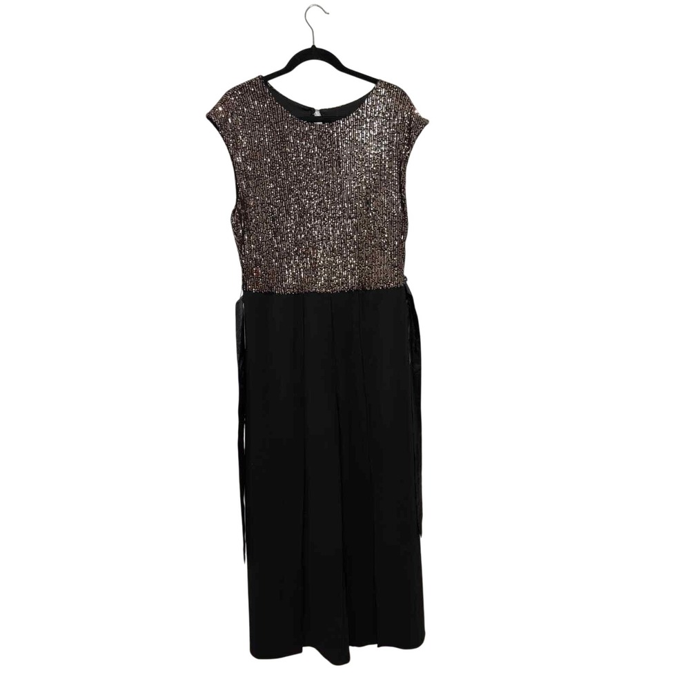 Premier Amour Rose Gold Sequin Black Wide Leg Evening Jumpsuit Size 16 Formal